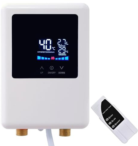 Riscaldatore di acqua elettrico senza serbatoio 110 V, 5500 W scaldabagno istantaneo con telecomando, grande display digitale, scaldabagno per camper, autofilettante guasto,