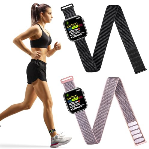 2 Pack Ankle/Arm Band Compatible with Apple Watch 49mm 46mm Breathable Nylon Armband for IWatch SE Ultra Series 10 9 8 7 6 5 4 3 2 1, Stretchy Ankle Strap for Women Men