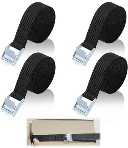 TAIXING 4 Pcs Ratchet Tie Down Straps, 5m x 25mm Heavy Duty 250kg(550lbs), Adjustable Black Lashing Straps with Buckle for Vans, Motorcycle, Trucks, Trailer, Luggage, Cargo