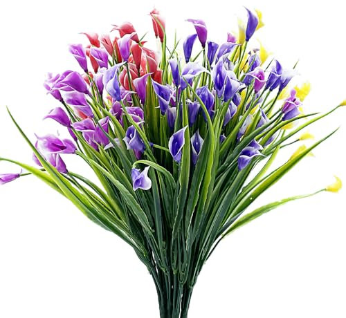 10 Piezas Flores Artificiales de Lirio Cala, Flores de Plástico Decorativas, Plantas Falsas Resistentes Rayos UV, Decoraciones de Interior Aire Libre, para Hogar, Jardín, Oficina, Cocina (5 Colores)