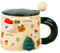 Keyubria 400ml Christmas Coffee Mug with Lid and Spoon, Novelty Christmas Ceramic Mug, Christmas Tea Cups Christmas Mug for Coffee Tea Milk