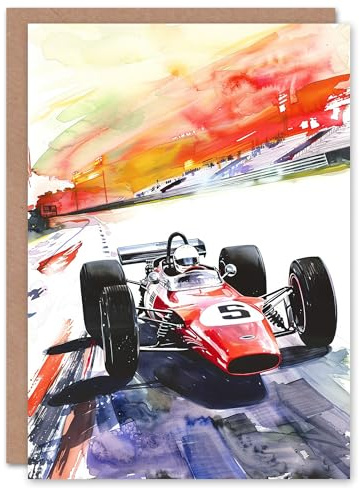 Artery8 Greeting Card Motor Speedway Race Retro Sport Car Watercolour For Him Man Birthday Card