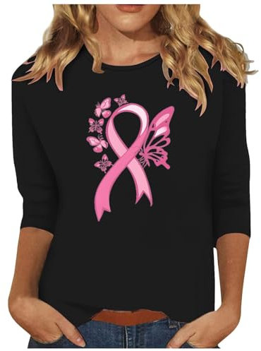 Cancer du Sein Octobre Rose T-Shirt Ruban Rose de Sensibilisation au Cancer du Sein d'Octobre Tunique Tops De Grande Taille Femmes Streetwear