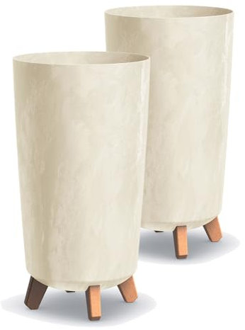 Tymar Übertöpfe groß mit Füßen, Blumenübertopf, Blumentopf Gross, Blumenkübel matt, Pflanzkübel für Außen und Innen ((2pack) Beton Creme ; Höhe 44,5 cm/ø 24 cm)