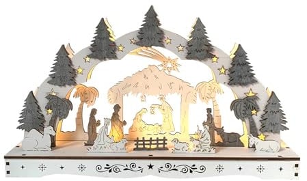 HTI living Leuchtbogen Heilige Familie mit Krippe Schwibbogen batteriebetrieben