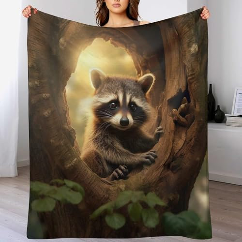 AAPZY Waschbär Kuscheldecken,Decke, 3D-Digitaldruck Kuscheldecke, Flannel Decke, Weich Wohndecke, Sofadecke Decke Für Kinder Jungen Erwachsene (150×200cm)