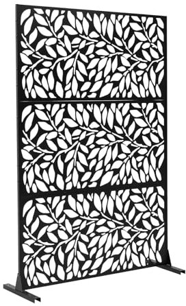 INMOZATA Decorative Privacy Screen with Stand, 183x120cm Freestanding Metal Outdoor Divider, Decorative Fence Screening with Expansion Screws for Garden Patio Pool Hot Tub, Foliage Pattern