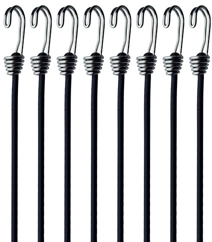 YELIER Lot de 8 tendeurs avec crochets – Cordons élastiques robustes de 6 mm – Noir, blanc et multicolore pour l'extérieur, le camping et le rangement (noir 121,9 cm, 6 mm)
