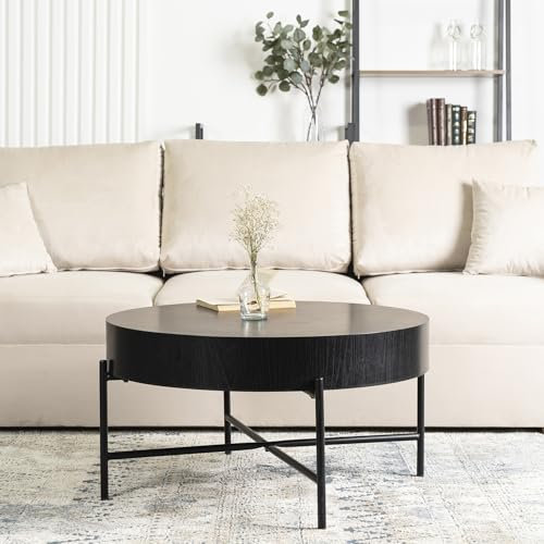 MEBEL ELITE Couchtisch Rund 79,5 x 43,5 cm – Wohnzimmertisch Rund in Schwarzer Holzoptik – Pflegeleichter Couchtisch für Wohnzimmer und Büro – Stilvoller Tisch Wohnzimmer mit Modernem Design