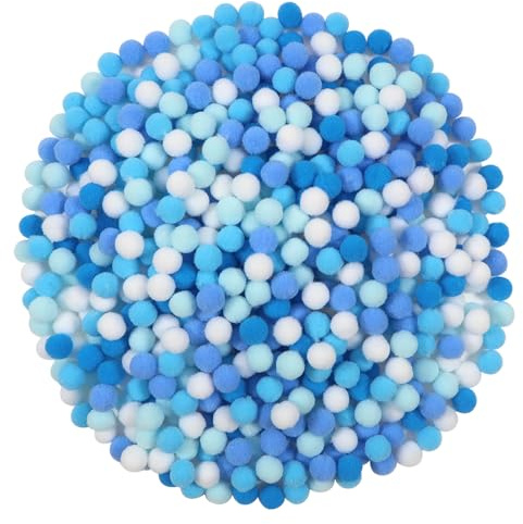 TOAOB 600 Stück Pompons 10 mm Blau Serie Pompom Flauschigen Plüsch | Selbstklebend Wackelaugen, Hochelastische Bälle Kunst Bommel für Dekorieren, Verzieren Nähen DIY Lustige Kreativen Handwerk