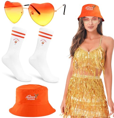 Bob Aperol, Heart Sunglasses with Aperol Embroidered Fisherman's Hat Orange & Socks Men Women (Gr.36-42), Aperol Spritz Costume, Aperol Accessories for Summer Parties Carnival Cocktail Theme, Orange