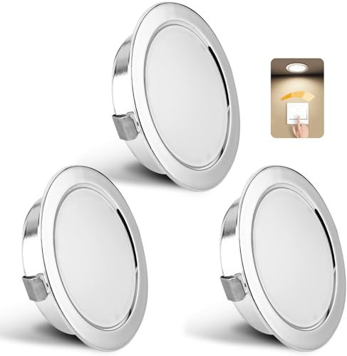 YindaLux 3er Set LED Einbaustrahler 230V Dimmbar 3W 4000K Neutralweiß, LED Spot Ultra Flach 300LM Bohrloch 55-58mm und 15mm Flache, IP44 Möbeleinbauleuchte Einbauspots für Spiegelschrank, Chrom