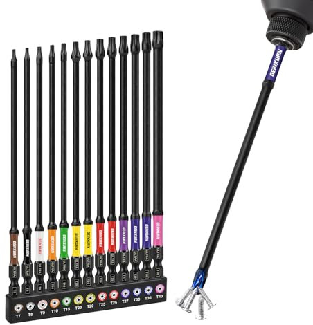 GEINXURN Torx Lot de 13 Embouts de Vissage aux Chocs T7-T40 150mm, Jeu d'embouts Magnétique pour Visseuse Tournevis Tige Hexagonale 1/4 S2 en Acier Allié, Code Couleur