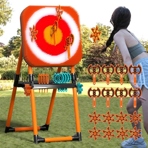 hKjPlvf Axe Throwing Game Set, 2-in-1 Axe Throw & Lawn Dart Combo Backyard Game Set With 8 Axes & 8 Darts, Rainproof and Waterproof, Outdoor Garden Party Games For Family Parent-child