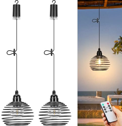 Glowlit 2x Lámpara Exterior Techo con Pilas y Mando, Lampara Techo Exterior IP65 Impermeable, Sin Cables, E27/E26, para Jardín/Balcón 