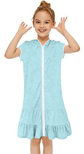 Generisch 2025 - Piccole ragazze nuoto copertura costume da bagno per bambini con cerniera Costume da spiaggia con accappatoio assorbente spugna abito da spiaggia a quadri ragazza, verde, 3-4 Anni