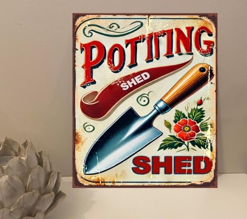 1x Potting Shed Garden Plants Rustic Retro Metal Novelty Plaque Sign Gift mt868 (250mm x 200mm)