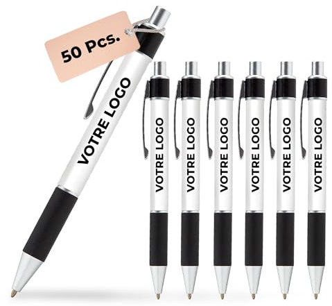 Cimpress Penna Personalizzata con Inchiostro Nero, 50 unità, Stampa Completa con Testo o Logo, con Impugnatura Antiscivolo, Ideale per Insegnanti ed Eventi