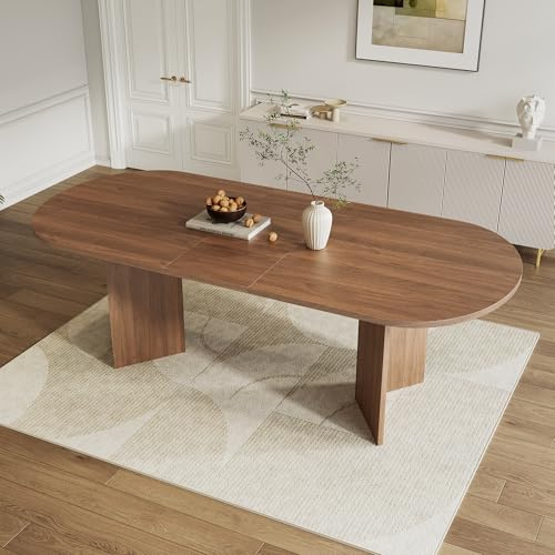 Merax Ausziehbarer Esstisch 160/200x90x75 cm, abgerundete Ecken, 18 mm Dicke Tischplatte, Flexibles Design, für Familie und große Gruppen, MDF, dunkle Holzfarbe