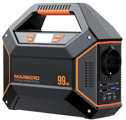 MARBERO Tragbare Powerstation 99Wh 27000mAh 230V 150W für Notfälle zu Hause | Tragbare Powerbank mit 230V AC, USB & DC. LED-SOS-Notlicht. Ideal für Notfälle, Haushalt, Reisen & Arbeit, Camping