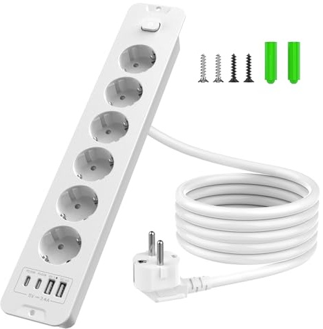 Inhwatek Einbausteckdose mit USB (PD 20W), 6-Fach Steckdosenleiste, 10-in-1 Versenkbare Tischsteckdose, Mehrfachsteckdose mit 2M Kabel Für Küche Büro Arbeitsplatte, 16A/3680W
