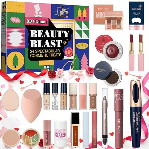 24-teiliges Neujahrs-Schminkset, Kosmetik-Überraschungsset für Frauen und Mädchen, All-in-One-Geschenkset, Kosmetik-Starter-Set