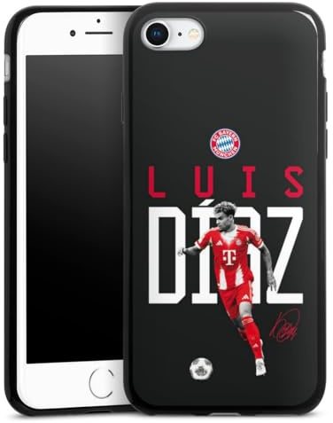 Slim Case extra dünn kompatibel mit Apple iPhone SE 2020 Silikon Handyhülle schwarz Hülle FC Bayern München Luis Diaz Offizielles Lizenzprodukt