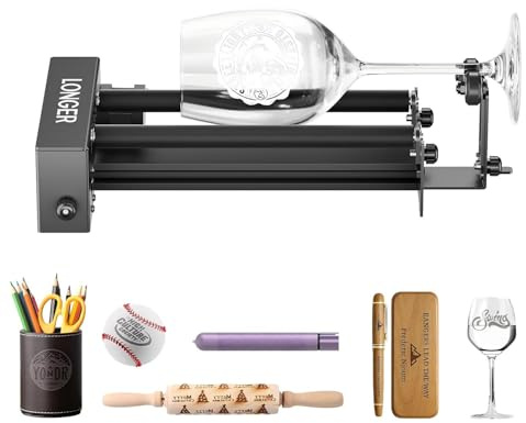 LONGER Rotationsgerät für Laser-Gravur – 360° Drehteller mit Y-Achse & Halterung, zum Gravieren von zylindrischen Objekten wie Tassen, Flaschen, Dosen – Kompatibel mit 95% aller Lasergravierer
