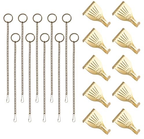 UFURMATE Picture Hanging Kit 10Pcs Picture Rail Hooks with 10Pcs Chains, Metal Rail Hanging Hooks Picture Display Hanging System for Wall Picture, Exhibition(Bronze+Gold)
