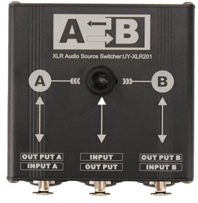 Akfldms Audio-Quellenumschalter 2 in 1 Out/1 in 2 Out Audio-Umschalter 6.35/6.5 XLR Audio-Umschalter für Mikrofon Soundkarte Mischpult