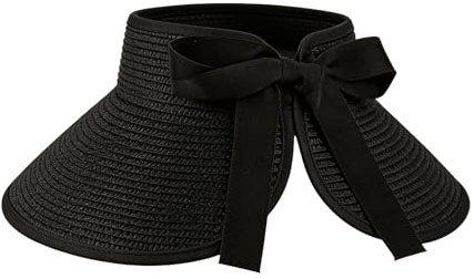 Andiker Straw Visor Hat for Women, Breathable Open Top Sun Hat Soft Packable Beach Hat with Bow Ribbon Design Exquisite Summer Hat for Women Travel Vacation