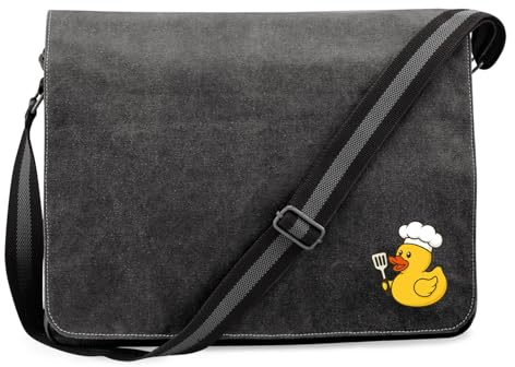 Huuraa Umhängetasche Quietscheente Küche Comic Gummiente 14 Liter Black Canvas Laptoptasche Geschenkidee