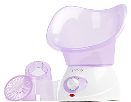 LIVIVO Facial Face Spa Steamer Inhaler with Aromatherapy Diffuser and Dual Nose-Cones Kit Set - Ideal to Use on Open Pores for Removal of Dirt Acne Pimples etc (Purple)