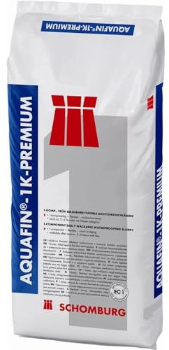 SCHOMBURG AQUAFIN-1K-PREMIUM - Flexible Dichtungsschlämme 1-K, rissüberbrückend, dampfdiffussionsoffen, schneller Baufortschritt, innen und außen, Fliesen, Platten, Sack, pulverförmig – 15 kg