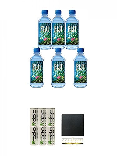 Fiji Wasser von den Fiji-Inseln 24 x 0,5 Liter + Moloko Softdrink 12 x 0,25 Liter + Schiefer Glasuntersetzer eckig ca. 9,5 cm Durchmesser