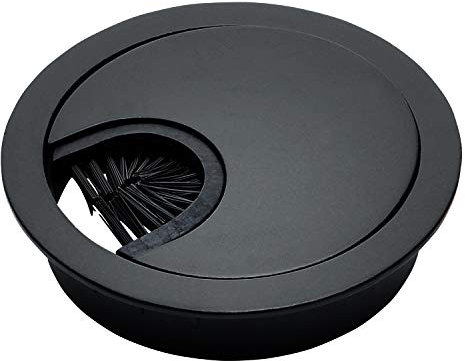 Matte Black Metal Cable Grommet | 2 Piece Lock in Feature with Brush Opening for Management of Office & Computer Desk Wires | 60mm (2 3/8) Hole Opening | 1 Pack