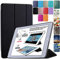 Tri fold ultra slim Smart Cover in pelle PU anteriore + posteriore morbida in silicone (✔ per extra protezione) [auto Sleep/Wake] ➤ morbido posteriore 1. Black New iPad 9.7 2017 / 2018 (Latest)