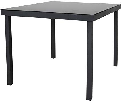 Strandgut 07 Aluminium Gartentisch Terrassentisch Balkontisch ca. 94x94 cm mit bruchsicherer Glasplatte schwarz/grau