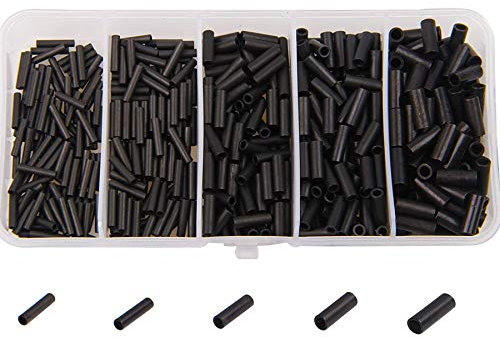 SHADDOCK 500pcs Single Barrel Crimp Sleeves,Matte Black Brass Tube Fishing Wire Leader Rigging Tackle Fishing Line Connector Kit,5 Sizes,100pcs/size