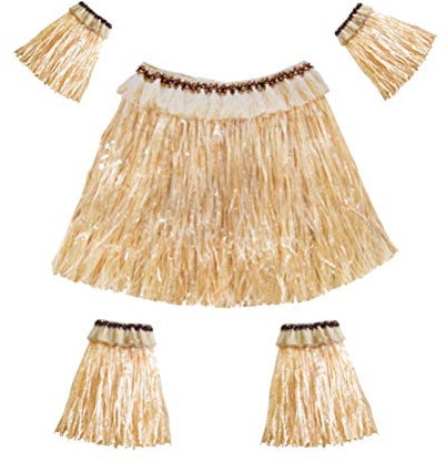 5stücke Hawaiianisches Bastrock-Set Für Erwachsene Mit Armbändern Und Beinstulpen Kostümzubehör Für Luau Und Strandpartys Strohfarbe