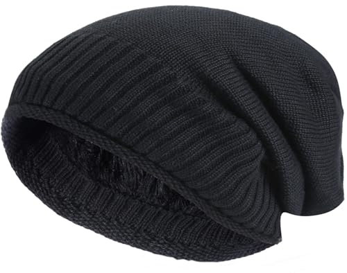 Hatstar Warme gefütterte Feinstrick Damen Beanie Mütze | Herren Wintermütze | mit sehr weichem Fleece Innenfutter | Unisex weich & warm (schwarz)
