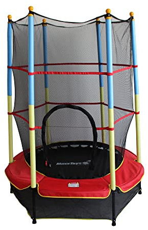 MaxxGarden Trampolin Outdoor - Kindertrampolin klein - Indoortrampolin - Fun Jumper mit Gummiseil Federung, Sicherheitsnetz, Rahmenpolster, Bodennet - Randabdeckung Stangen gepolstert - 140x195 cm -
