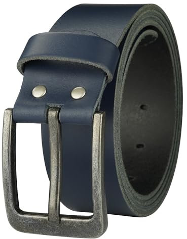 Gürtel Ledergürtel Damen Herren 4cm breit echtes Leder Handgemacht Jeansgürtel Rindleder MADE IN GERMANY NEU #4M520 (Blau, 85 cm Gesamtlänge 95 cm)