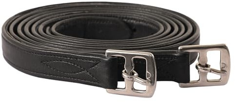 Exion FlexiStrong Steigbügelriemen für Englische Sättel – 1 Kalbsleder mit Nylonkern – Nummerierte Löcher, Edelstahl-Schnallen – Schwarz/Braun – 48/120cm bis 62/155cm – Reitzubehör für Pferde