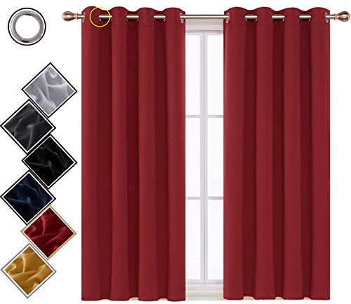 funky gadgets Blackout Curtains for Bedroom Thermal Insulated Blackout Curtains 70 to 90% Light Blocking Eyelet curtains for Living Room 2 Panels, 90 x 72 Inch, Red