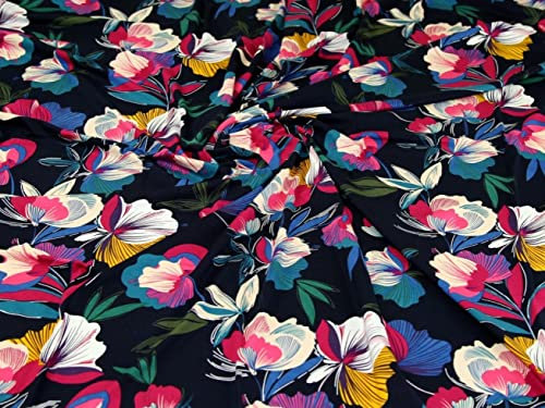 Viskose-Jersey-Strickstoff, bunte Blumen, Meterware