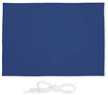 Relaxdays Sonnensegel rechteckig, 3,5 x 4,5 m, wasserabweisend, UV-Schutz, mit Spannseilen, Schattenspender, dunkelblau