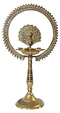 BRACOP® Messing Dekorative Lampe Traditionelle Öllampe für den Innenbereich Öllaterne Pfau für Mandir Tisch Home Memory Lampe Dekorationen öllampe Brenner Zubehör Handgemachte religiöse Geschenke