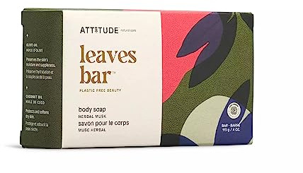 ATTITUDE EWG Verified Körperseife, natürliche Inhaltsstoffe, dermatologisch getestet, vegan und plastikfrei, Moschus Kräuter, 113 g