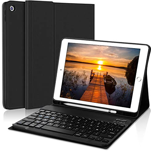 SENGBIRCH Bluetooth-Tastaturhülle für iPad 2018 (6. Generation), iPad 2017 (5. Generation), iPad Air 2/1, iPad Pro 9.7, AZERTY-Tastatur mit Schutzhülle, Schwarz
